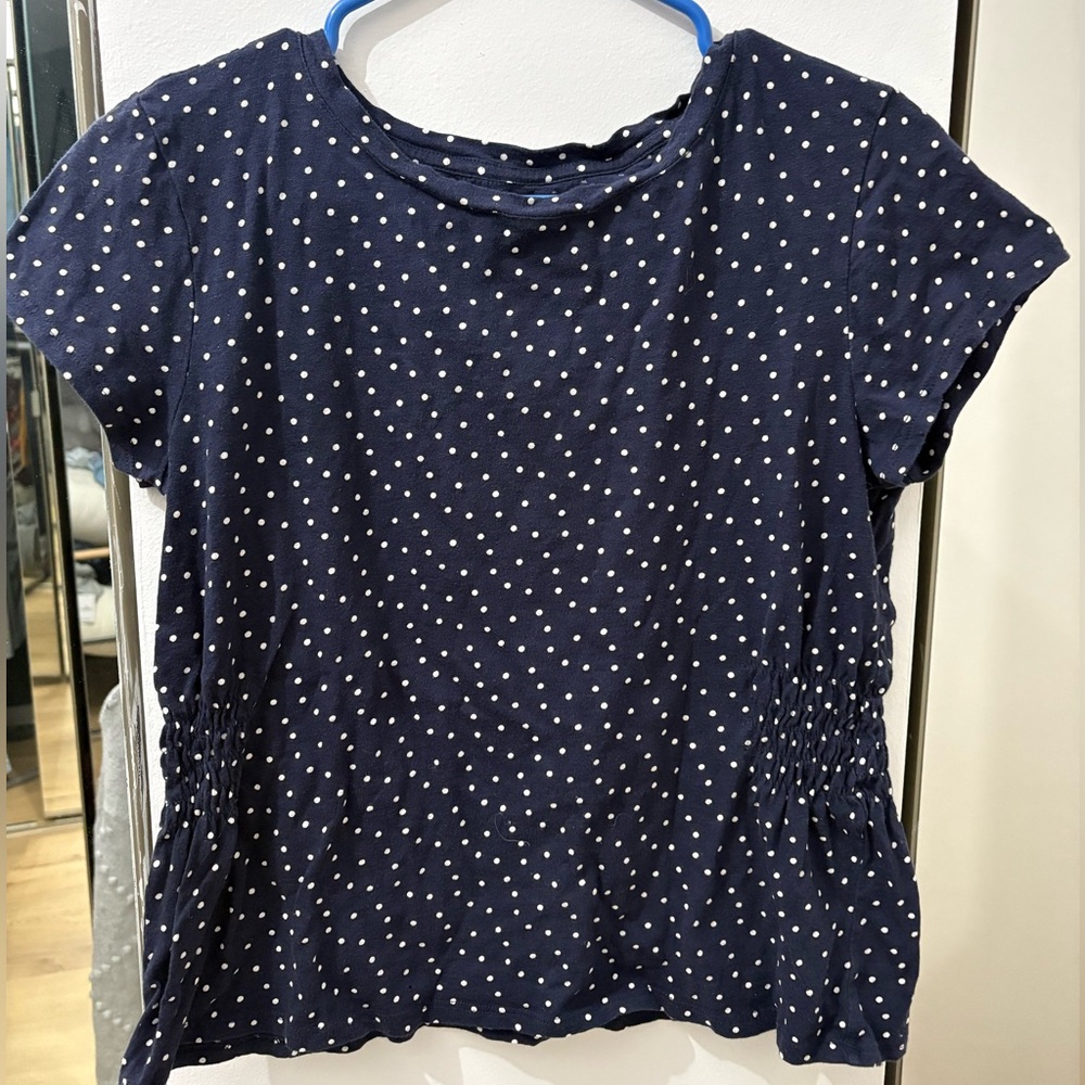 LOFT Navy and White Polka Dot Short Sleeve Top
